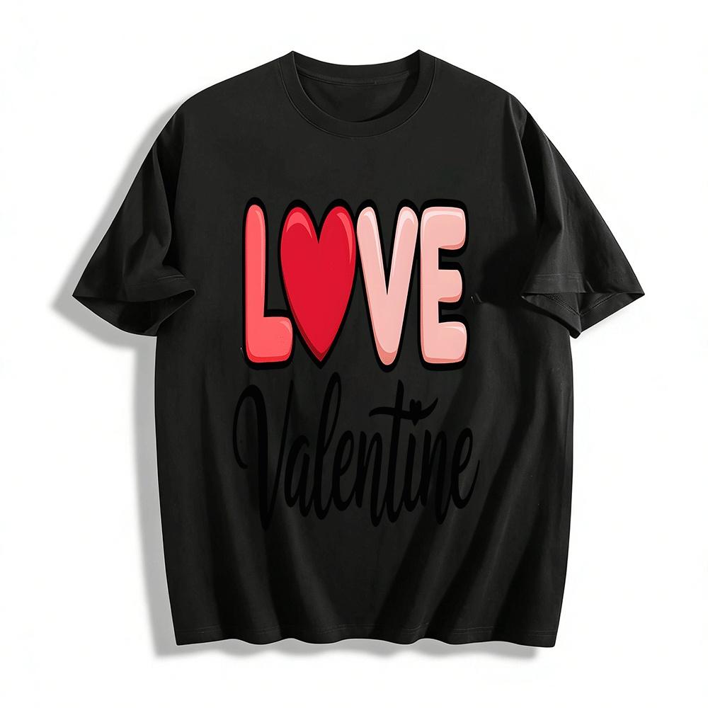 Love Valentine Heart Print Casual Valentine s Day Top Pure cotton T-shirt XXS