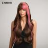 Synthetic Balayage Pink Brown Long Wavy Wig for Women with Bangs Party Cosplay Lolita Heat Resistant Fibre Hair Wigs