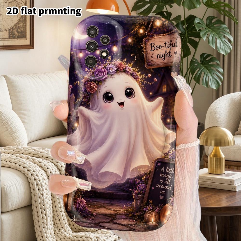 Phone Case: 2D Flat Samsung Galaxy A34 A35 M05 M06 S20 S22 S21 FE Plus 5G Protective Case, Couple Style, Wreath Ghost, Christmas and Halloween Gift