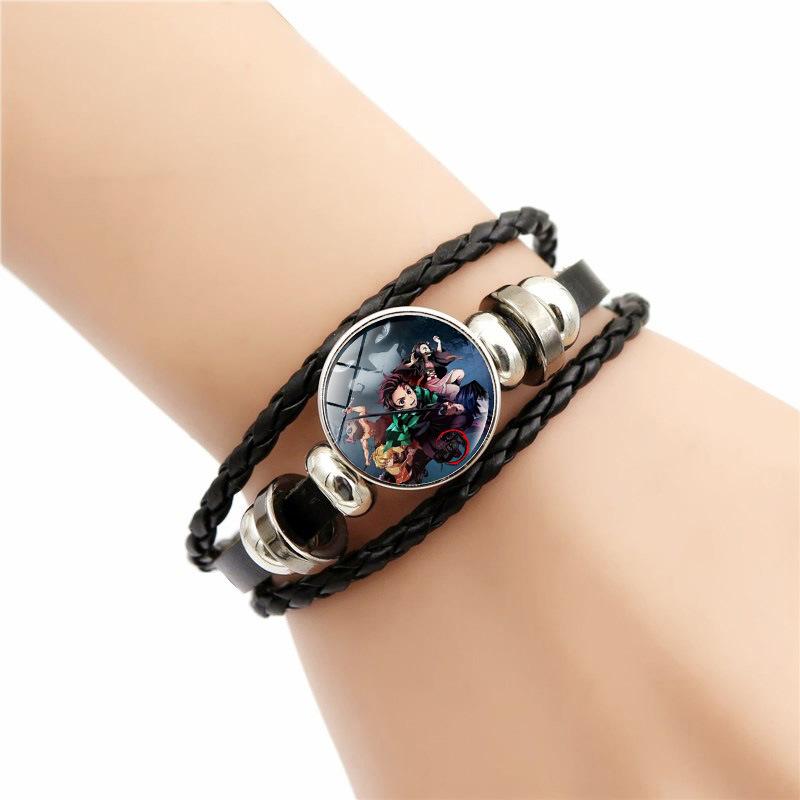 Anime Peripherie Demon Slayer Geflochtenes Armband Kamado Nezuko Zeitjuwel Glas Handgefertigt Ledergeflecht Paar-Armbänder