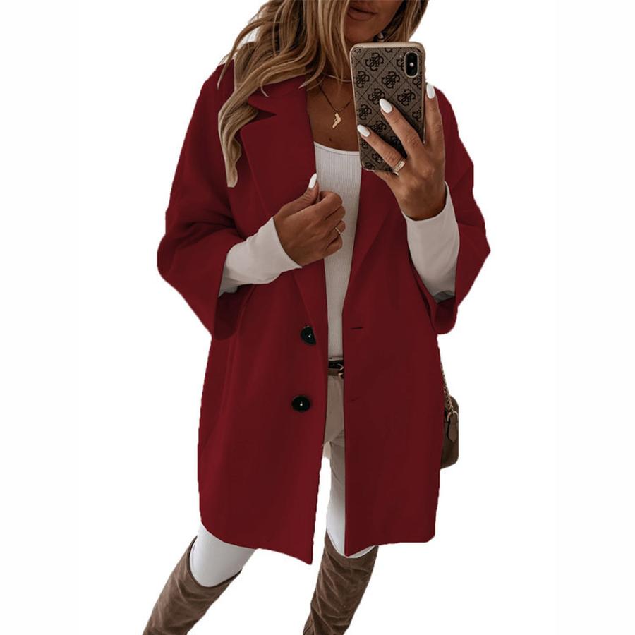 New Autumn Women's Wool Coat Sleeve Button-Down Collar Pocket Jacket