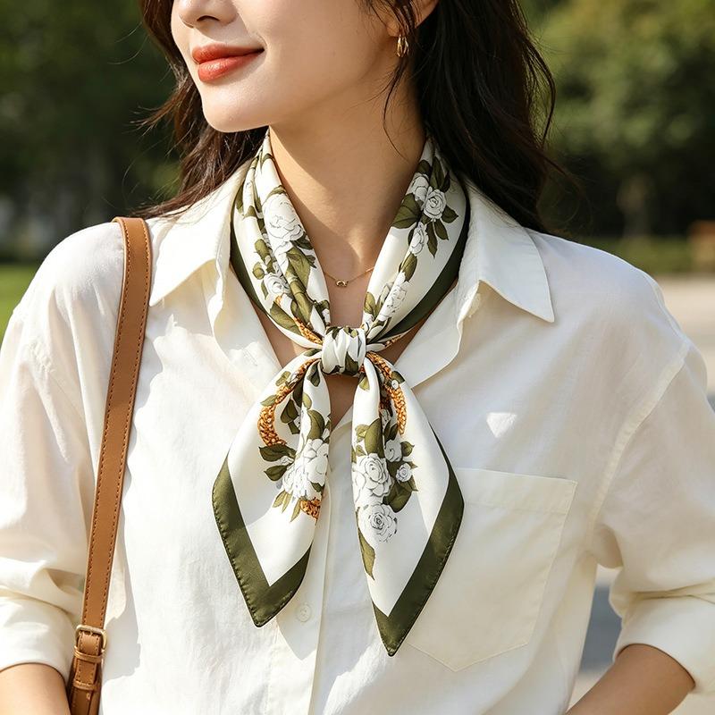 Women S 70cm Floral Printed Square Scarf For All Seasons