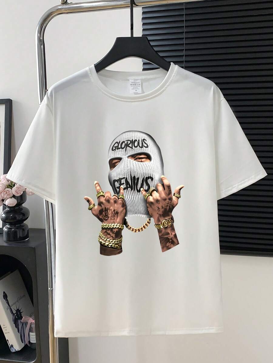 

Unisex s Fashion Masked Person Print Round Neck Short Sleeve T-Shirt L