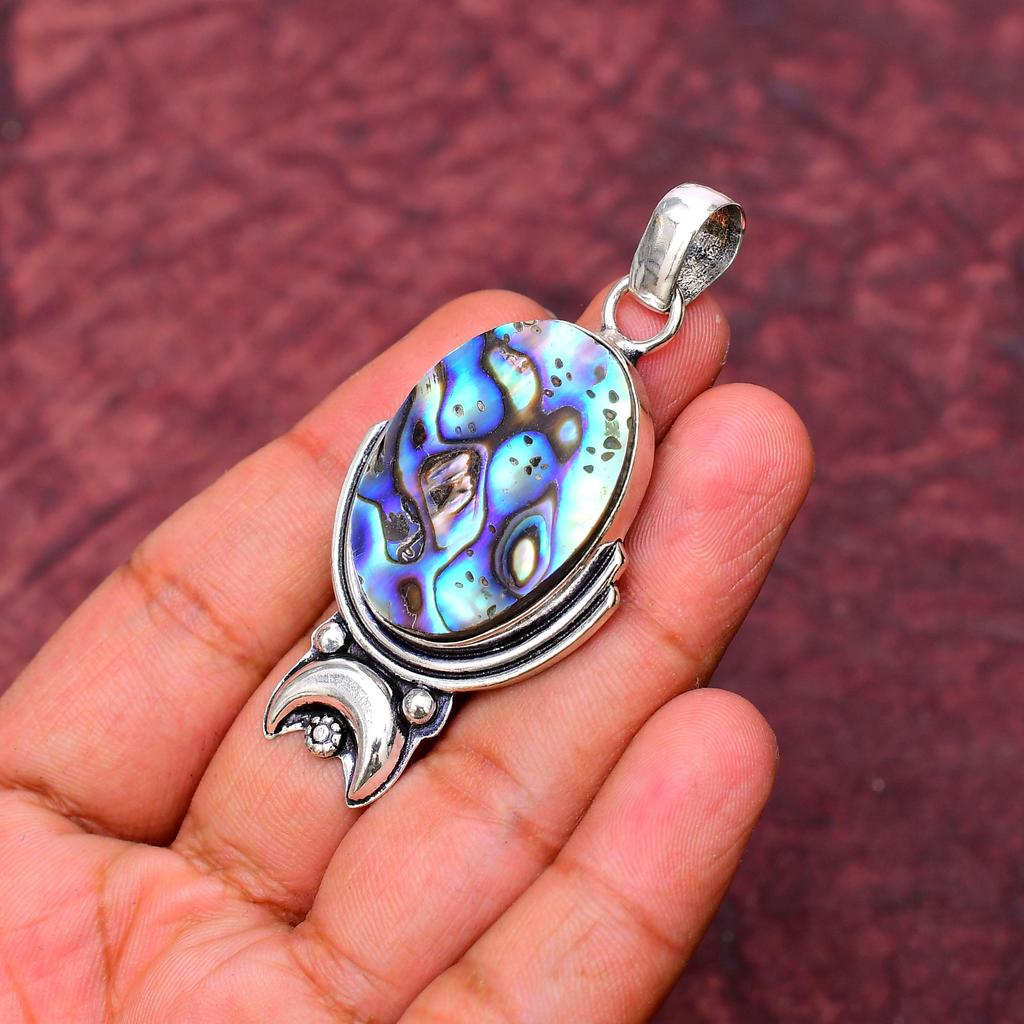 Abalone Shell Gemstone Pendant Gemstone : 925 Sterling Silver Handmade Jewelry Pendant