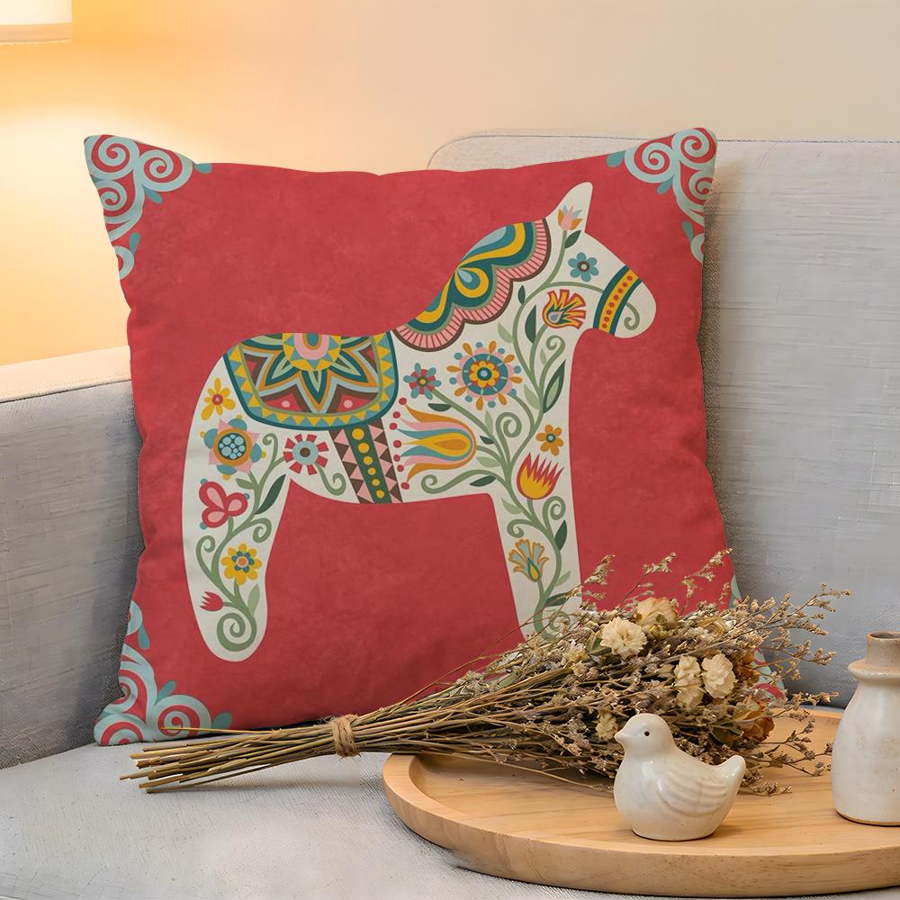 Cushion Cover Linen SkinFriendly Soft Decorative Case For Sofa Home Decor Anime Dala Horse Print Pillow cover