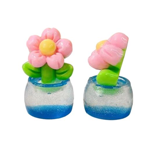 Yousheng 2 Pcs Mini Resin Artificial Flower Figurine Tiny Glow in The Dark Potted Flower for Dollhouse Miniature Landscape Home Office