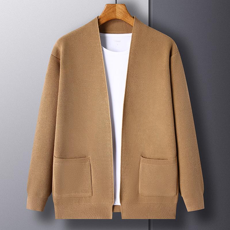 Höstens herrtröja Cardigan Stickad jacka Unga och medelålders mäns lösa tröja Elastisk kappa Topp