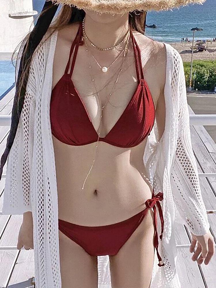 High-End Pearlized Three-Piece Bikini Set for Large Bust - Trendy Hot Spring and Beach Style