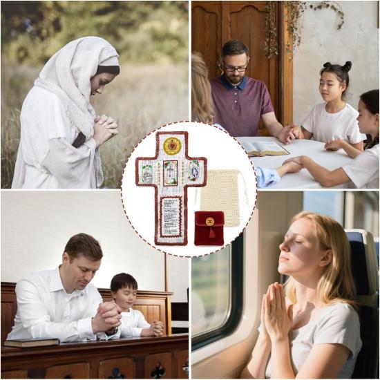 Onism 3Pcs Prayer Quilt with Cross ide,Mini Handcrafted Pocket devotional,Portable Pocket Shrine Catholic, Christian Gifts for Catholic