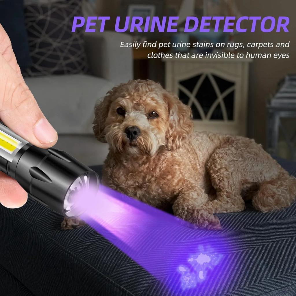 USB Rechargeable Mini UV Flashlight Zoomable Ultraviolet Torch Portable Inspection Light 365nm Pet Detector Violet Flashlights