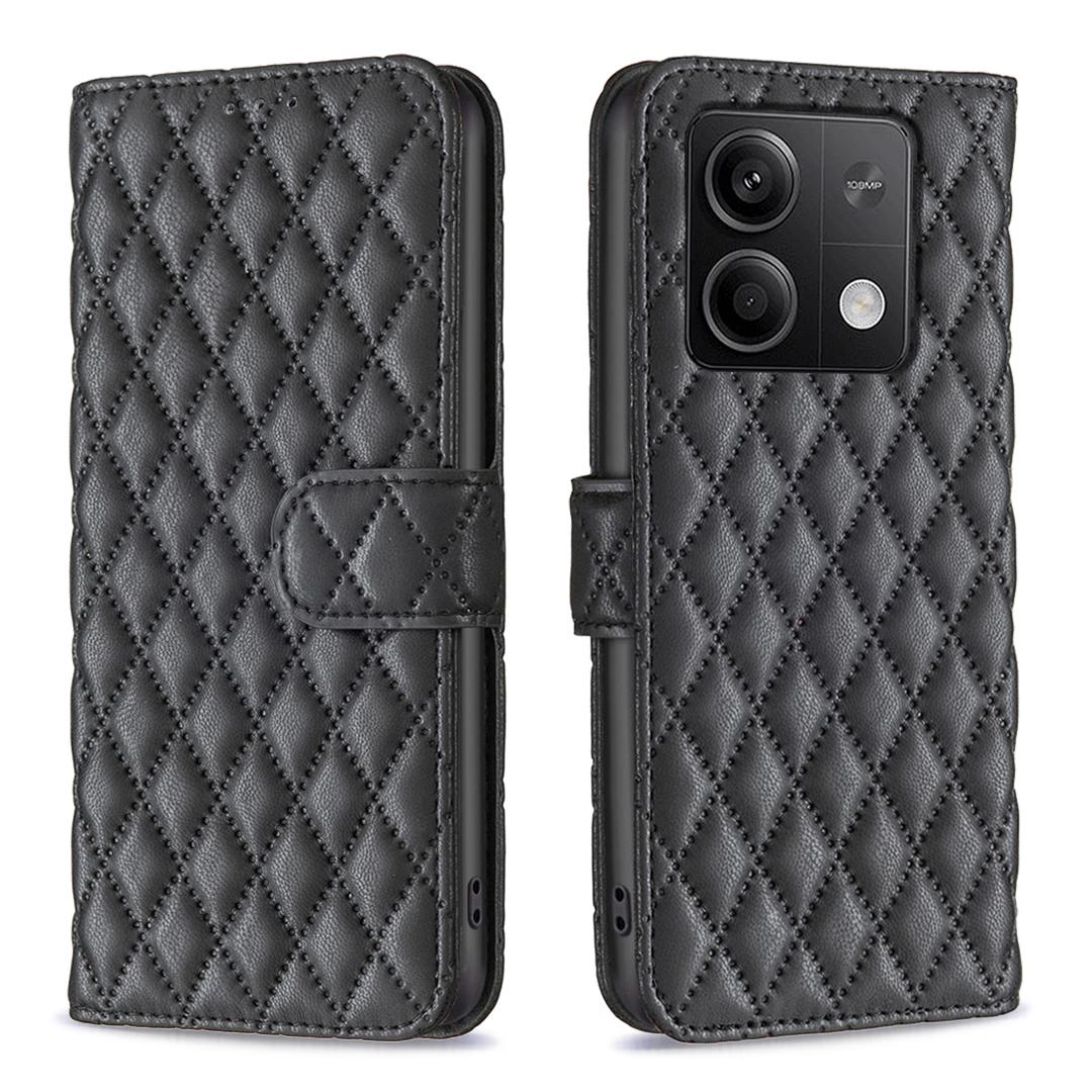 

BINFEN COLOR BF Style-14 For Xiaomi Redmi Note 13 4G Leather Case Rhombus Grid Phone Cover Folding Stand Black