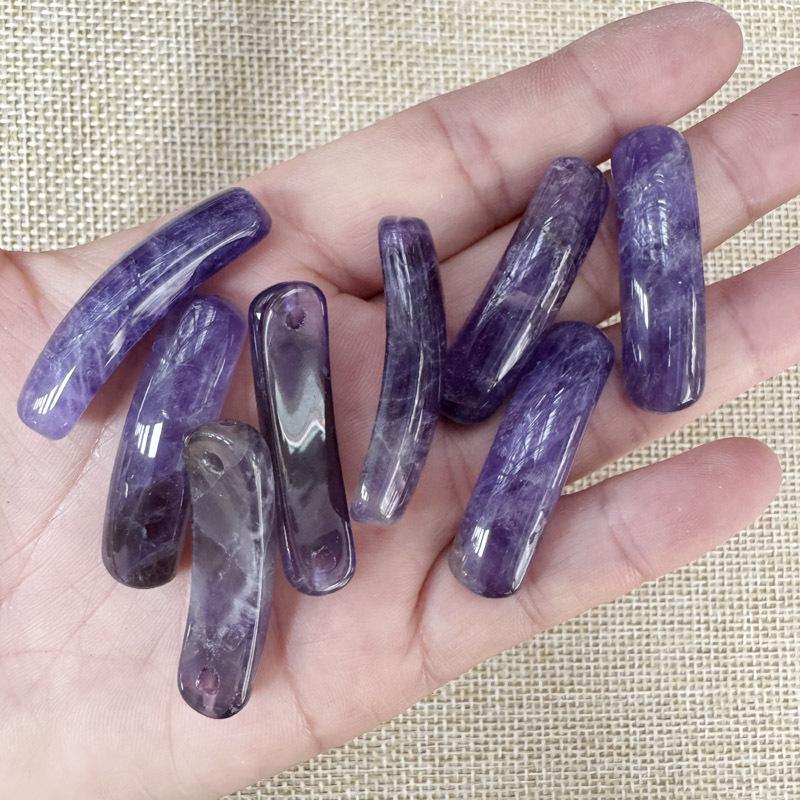 Natural Amethyst & Rose Quartz Bent Tube Connector for DIY Bracelets