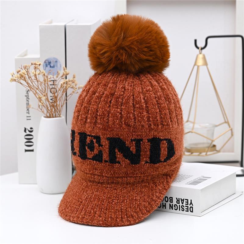 

Autumn and winter women s big-brimmed duck tongue chenille wool hat Korean version fashion velvet cold-proof cycling ear protection knitted hat High Elasticity - Chenier