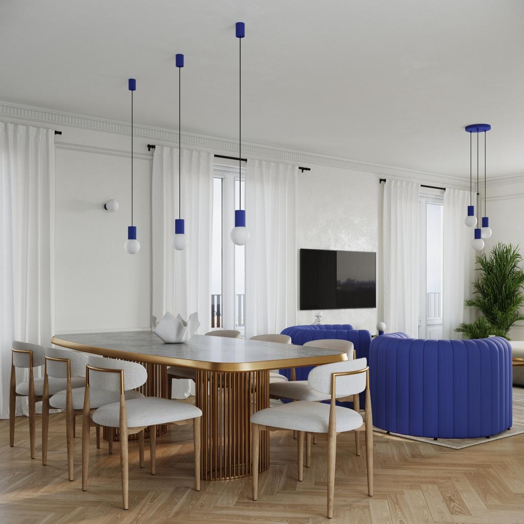 Lampka Biurkowa Nowoczesna Ultramaryna Ryflowany Korpus Szklana Biała Kula Włącznik Do Przedpokoju Salonu 1Xg9 8W Halo Sollux Lighting