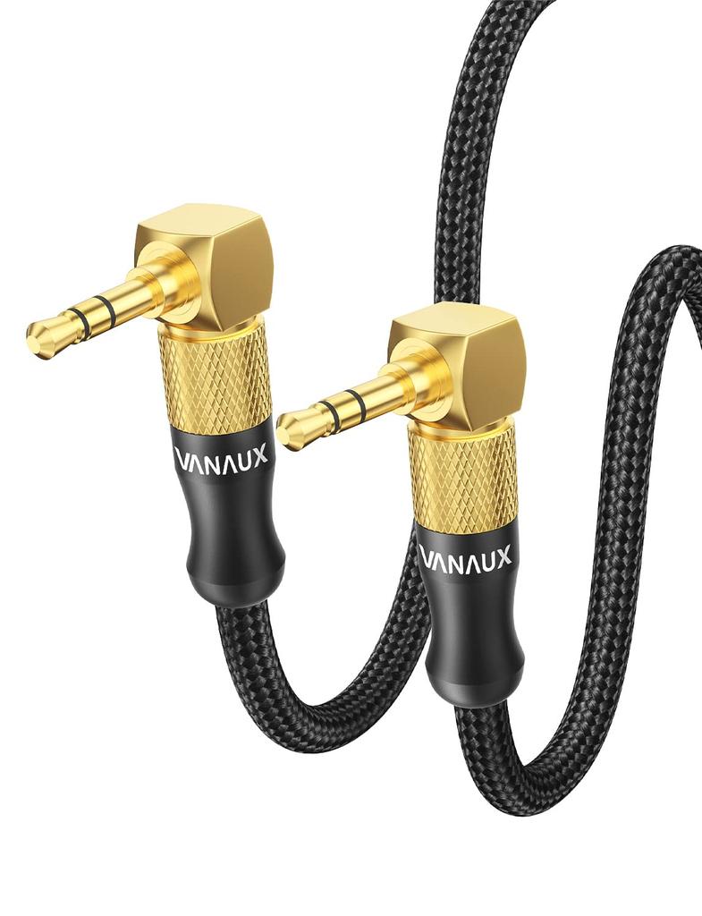 VANAUX aux cable L type audio cable L type to L type stereo audio cable Compatible with MP3 Black 3.5mm player/car audio/smartphone/speaker/headphones