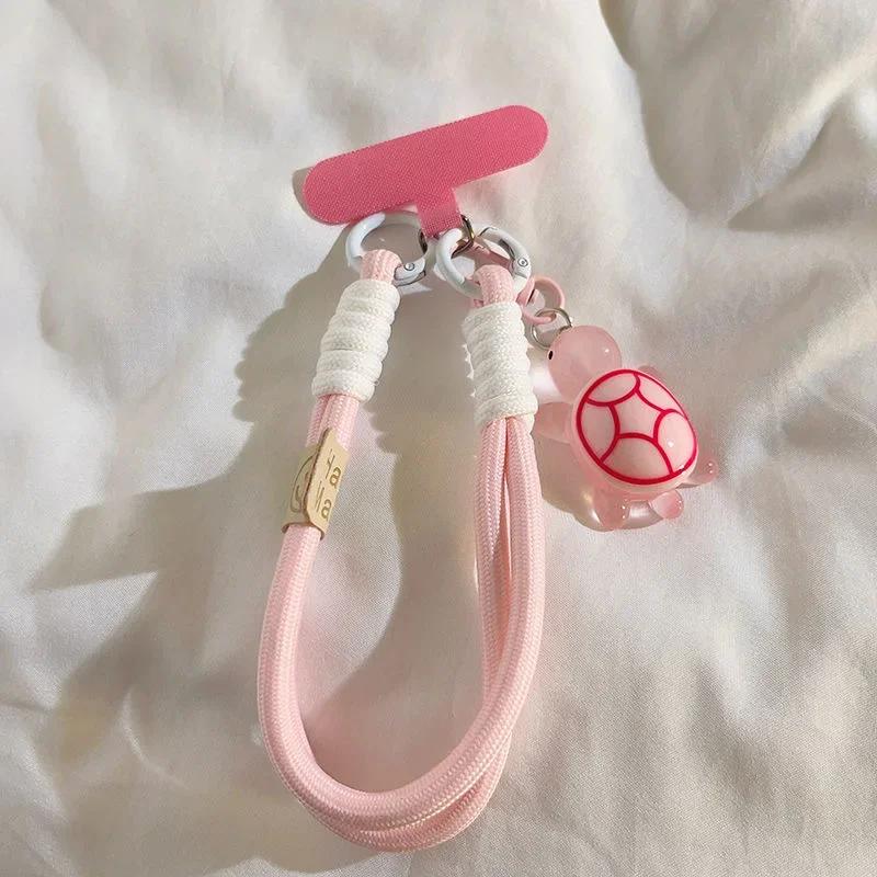 Universal Braided Mobile Phone Lanyard Strap Cartoon Turtle Hanging Chain Ring Cord with Patch Wrist Strap Cell Phone Detachable