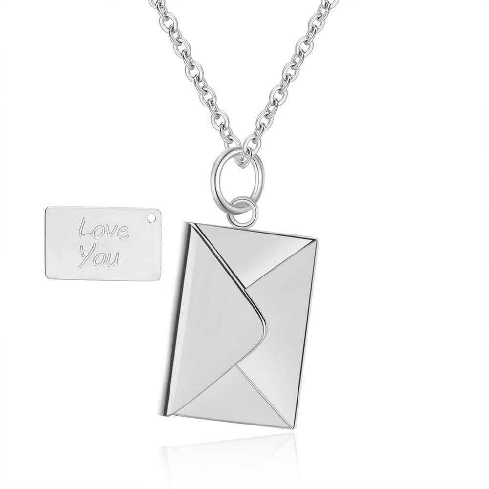 Necklace for Popular Love Letter Stainless Love You Envelope Azuki Gift for Lover [Rockyu] Women, Brand, Silver, Pendant, Steel, Hypoallergenic,