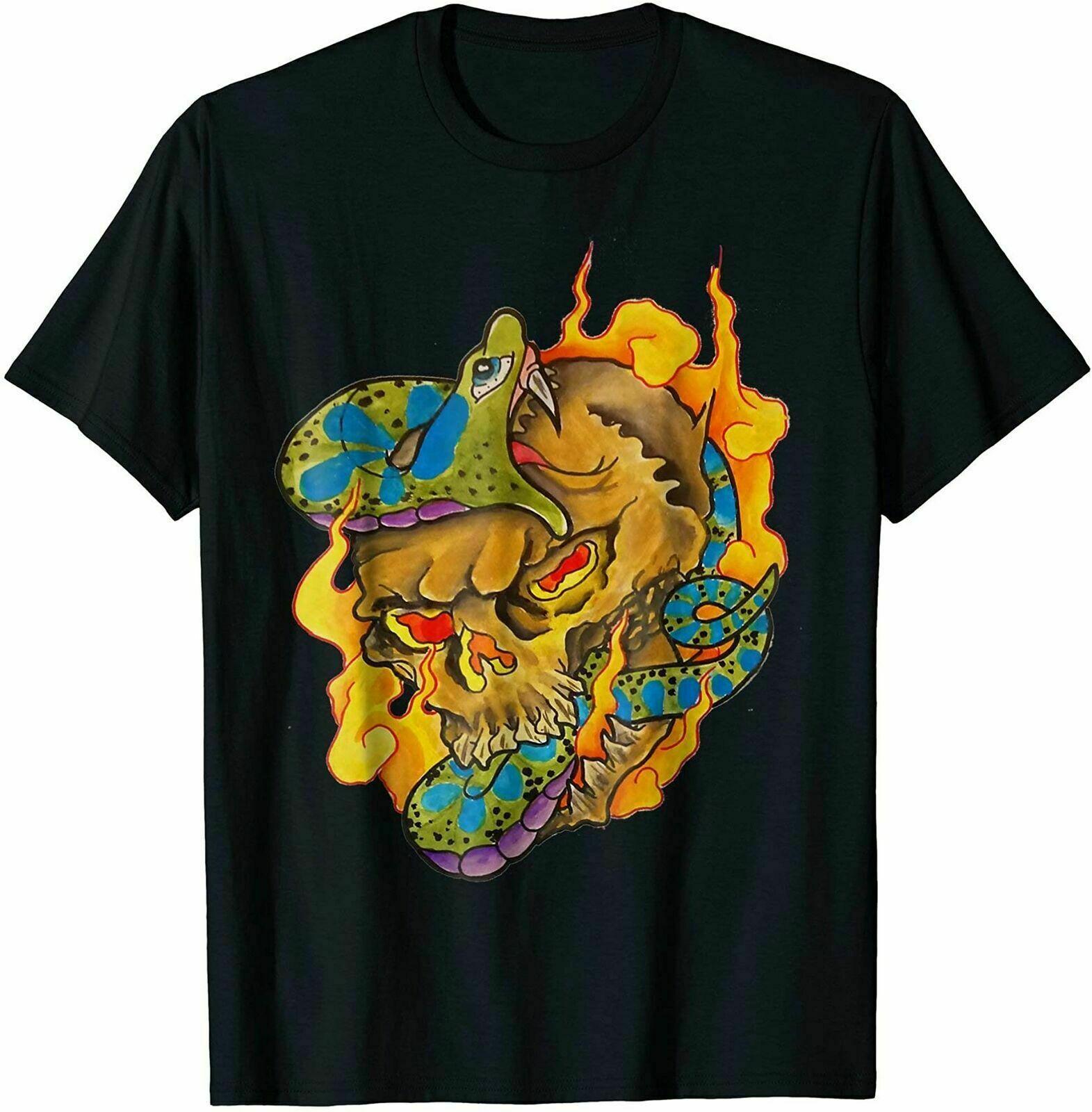 

Snake Skull With Fire Tattoo T-Shirt Funny Black Tee Gift Trend, Size M - 3XL S разноцветный