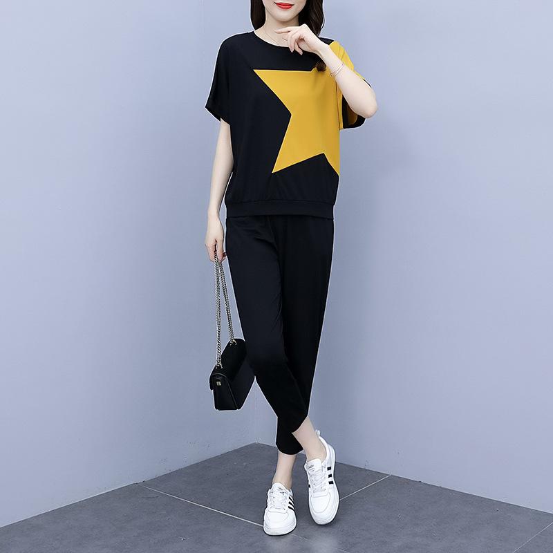 Set of Summer Women's Clothing with Short Sleeves, Stylish and Youthful, Slimming and Reducing The Appearance of Age, Two-piece Set for Women