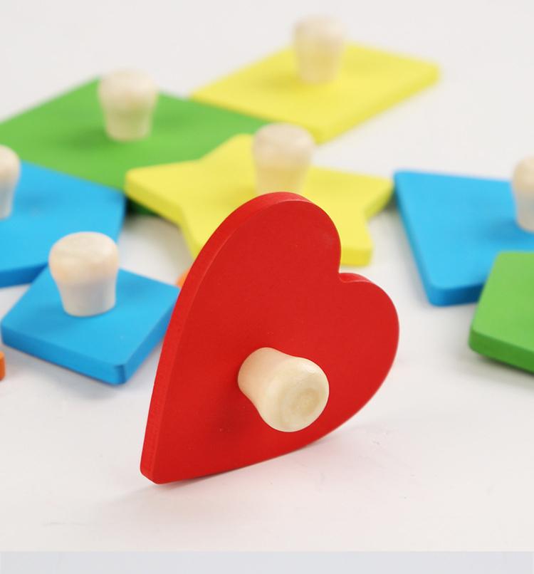 Dřevěná Montessori geometrická vkládačka s kolíčky, Senzorická hračka pro rané vzdělávání batolat, Hračky na třídění tvarů a barev pro miminka