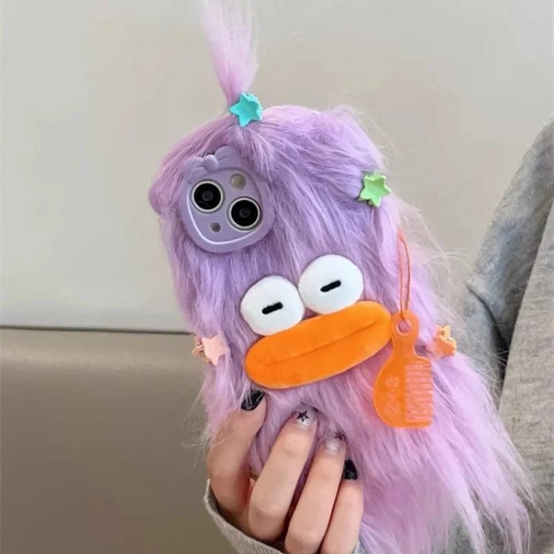 Custodia Mostro Peluche Morbido Divertente Coreana Per iPhone 17 Pro Max Custodia 16 15 14  13 12 11 Ragazza Carina Invernale Calda Copertura Pelliccia Morbida Coque
