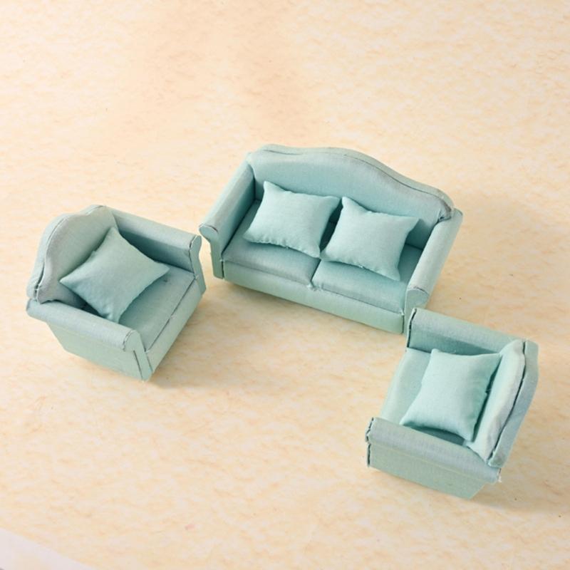 Pack Of 3 Miniature Couch with Cushion 1/12 Scale Dollhouses Sofa Set Modern Living Room Decors Scene Display Accessories