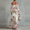 European & American 2026 Fashion Print One-Shoulder Lantern Sleeve Elegant Dress