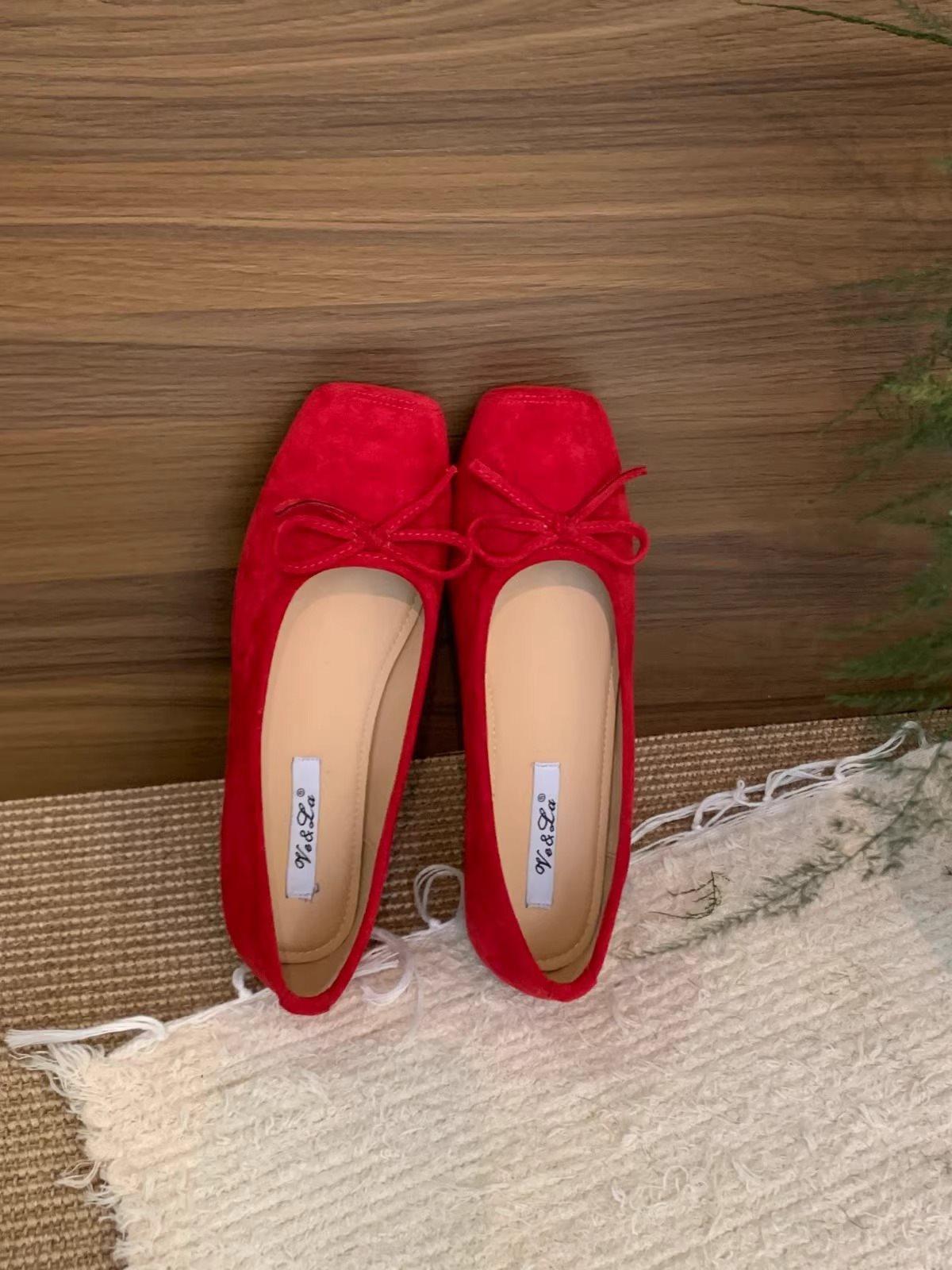 

Soft-soled single shoes female grandma shoes summer shoes red evening wind ladyshoes French retro shoes bow flat red 40 красный