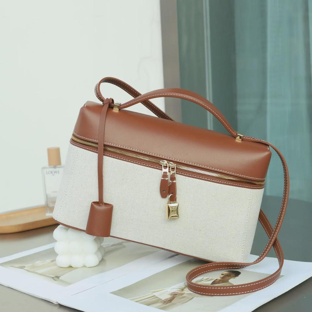 LP27 Women's Large Capacity Genuine Leather & Canvas Handbag - Versatile Messenger & Lunch Bag