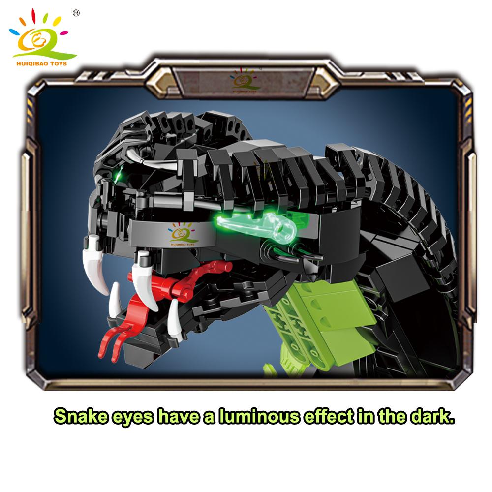 HUIQIBAO MOC Cobra Snake Animal Model Building Block Bricks Assembly Construction Toy For Children Kid DIY Game Home Desk Decor