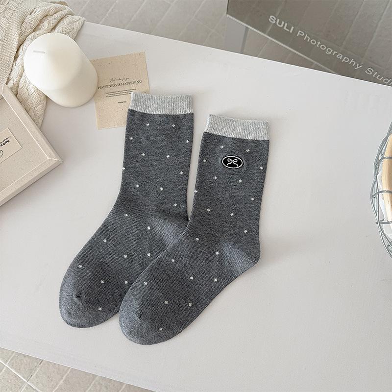 Boneless Polka Dot Socks Cotton Socks White Medium Tube Socks Autumn Tide Cute Embroidered Bow Stockings