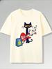 Vibrant Music Guitar Kitten Print TShirt  Pure Cotton Round Neck Top HighQuality Cartoon for Music Enthusiasts and Kitten Fans