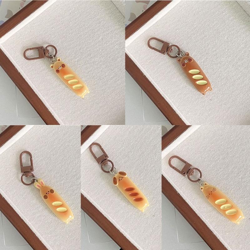 Unique Dog And Bear Shaped Keychains French Bread Foodie Charm Keyring Resin Alloy Bag Pendant for Women Girls