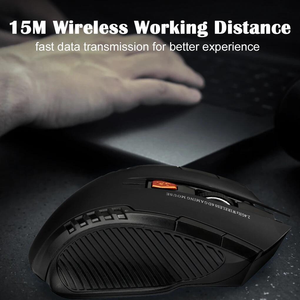 2.4G Wireless Mouse 1600DPI Optical Mouse Computer Gaming Mouse 6 Buttons Wireless Mouse with USB Receiver