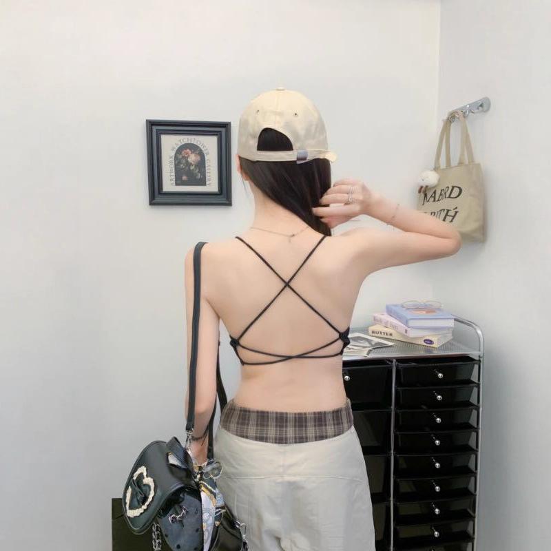 #Summer new pure desire sexy cross halter sling vest slim fit integrated with chest pad