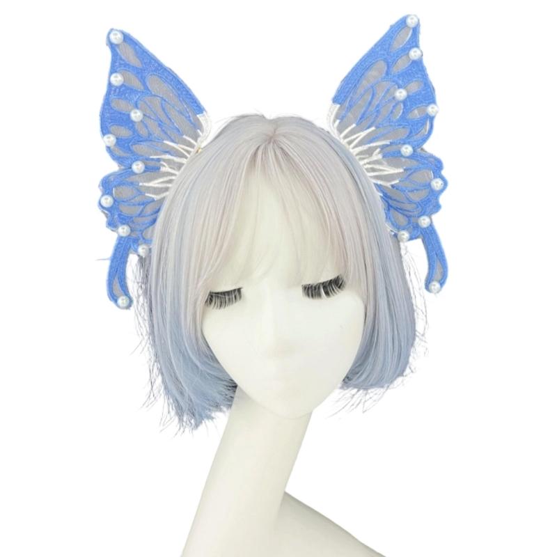 

Practical Butterfly Wing Pearls Headband Gothic Lolita Renaissances Woodlands Fairys Costume Accessory for Various Occasion синій