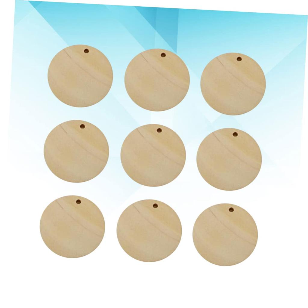 ULDIGI 50pcs Circle Labels, Wooden Tags, Wood Jewelry Chips, 7-Disc Wood with Holes, Charms, DIY Pendants, Wooden Charms