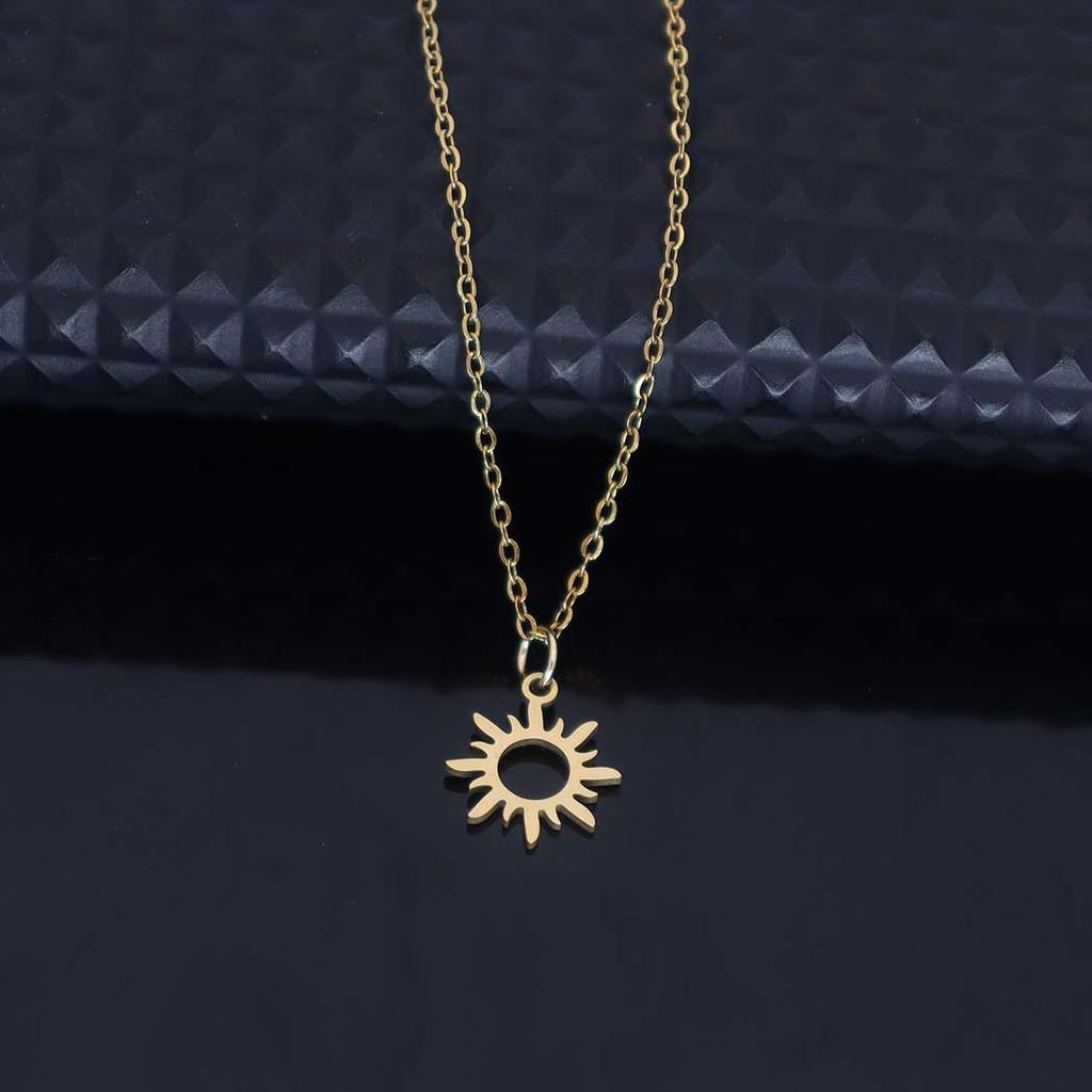 Colorfast Stainless Steel Sun Pendant Necklace - Versatile Clavicle Chain for Women