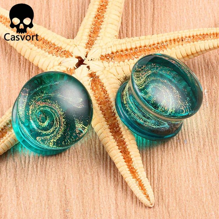 Casvort 2PCS New Glass Ear Body Jewelry Earrings Expanders Piercing Plugs Strechers Ear Gauges Gift For Women Men Gift