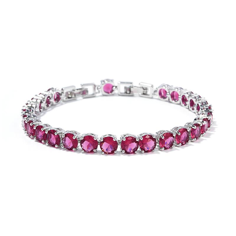 Platinum-Plated Multi-Color Zircon Bracelet - 6mm Diamond Accent for Women