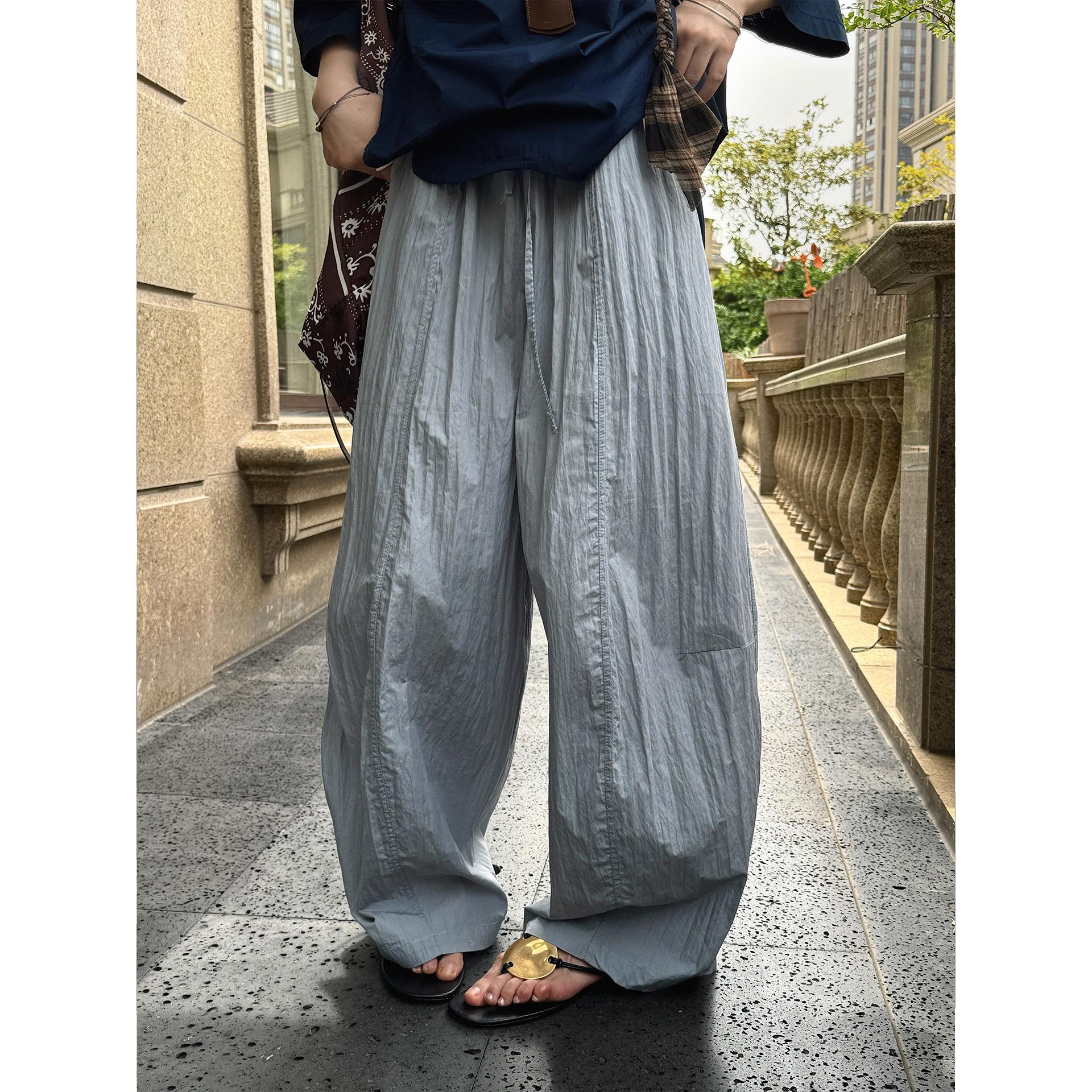 

Johnature Summer Japanese High-waisted Wide-leg Women Pants Loose Breathable Comfortable Trousers L синий