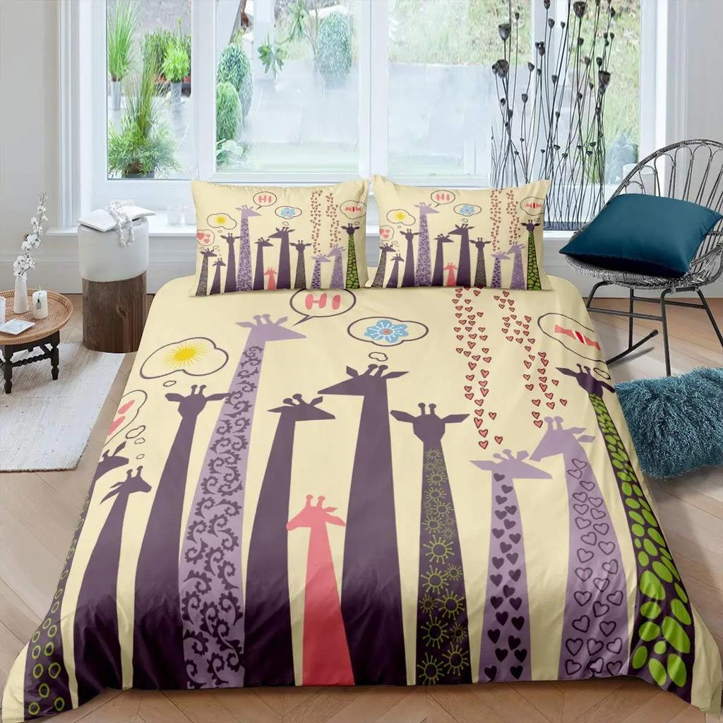 Zestaw poszewek na kołdrę z nadrukiem żyrafy Rozmiar pełny Zestawy pościeli z żyrafą Zestaw poszewki na kołdrę z motywem zwierząt 3D Poszewka na kołdrę z nadrukiem żyrafy