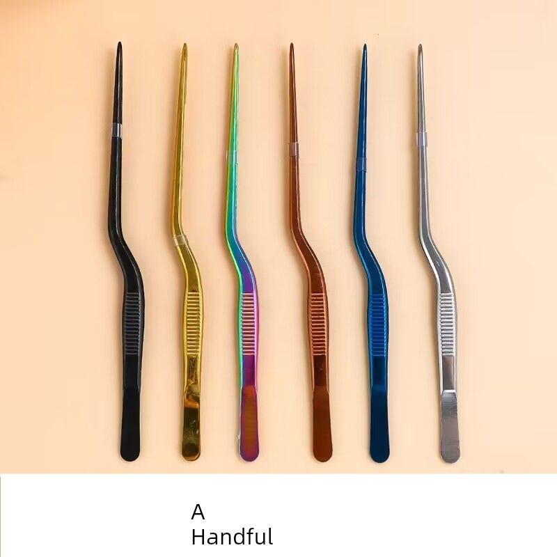 Restaurant Western Cuisine Molecular Gastronomy Stainless Steel Tongs Tweezers Salmon Sashimi Tongs Creative Plating Tongs Grilling Tongs Colorful Small Size 14cm