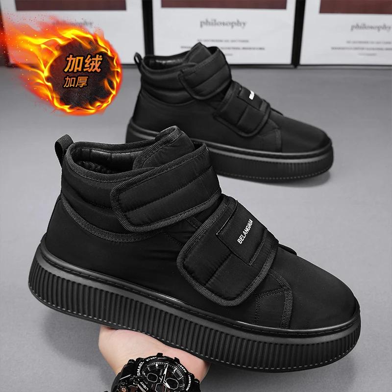 High Top Sneaker Men Designer Winter Plush Snow Boots Fashion Casual Corduroy/Down Upper Height Increased Platform Board Shoes