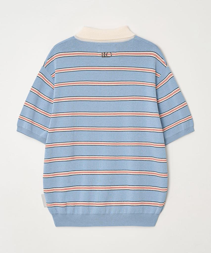 DTHIRTYONE Color Striped Short Sleeve Collared Knit (Blue)