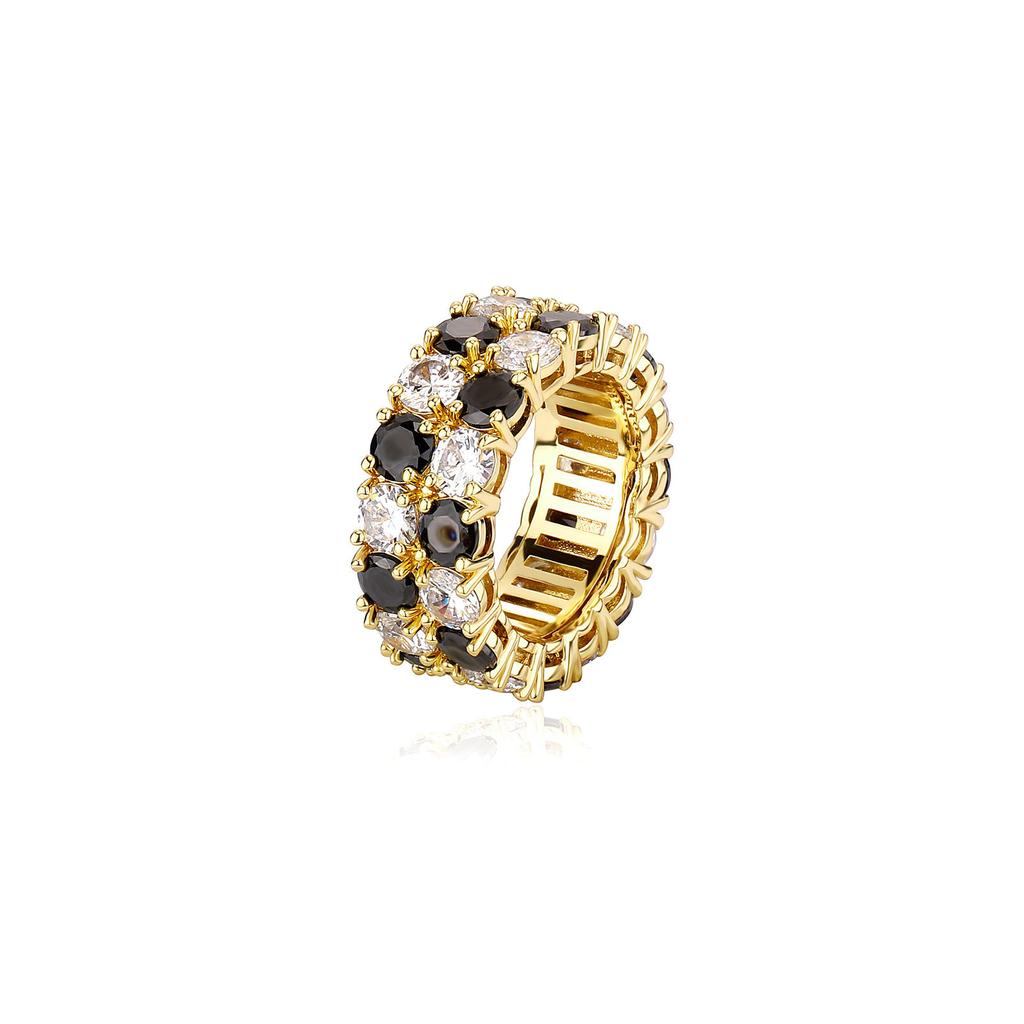 Hip-Hop Jewelry Double Row Zircon Ring Trendy Brand Personality Full Diamond 18K Gold Men's Ring