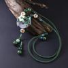 BLINGBAY Women's Vintage Green Beaded Butterfly Pendant Necklace with Floral Enamel Accents and Tassel Chain Fashion Jewelry Gift