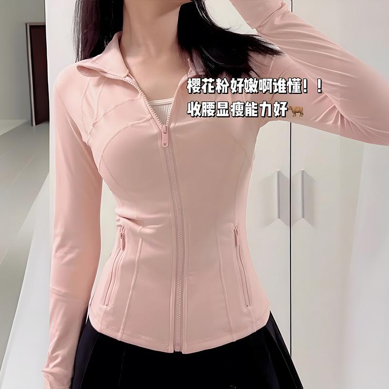 Women Stand Collar Yoga Jacket Nylon Slim Fit Long Sleeve Pilates Training Coat For Spring Summer Autumn