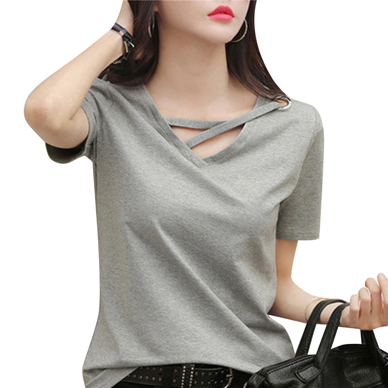 Womens Korean Style Loose V Neck T Shirt Casual Comfortable Oversized Tee Tops