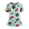 Women's Christmas Print V-Neck Double Pocket Short Sleeves Hem Slit Uniform And Caregiver Top